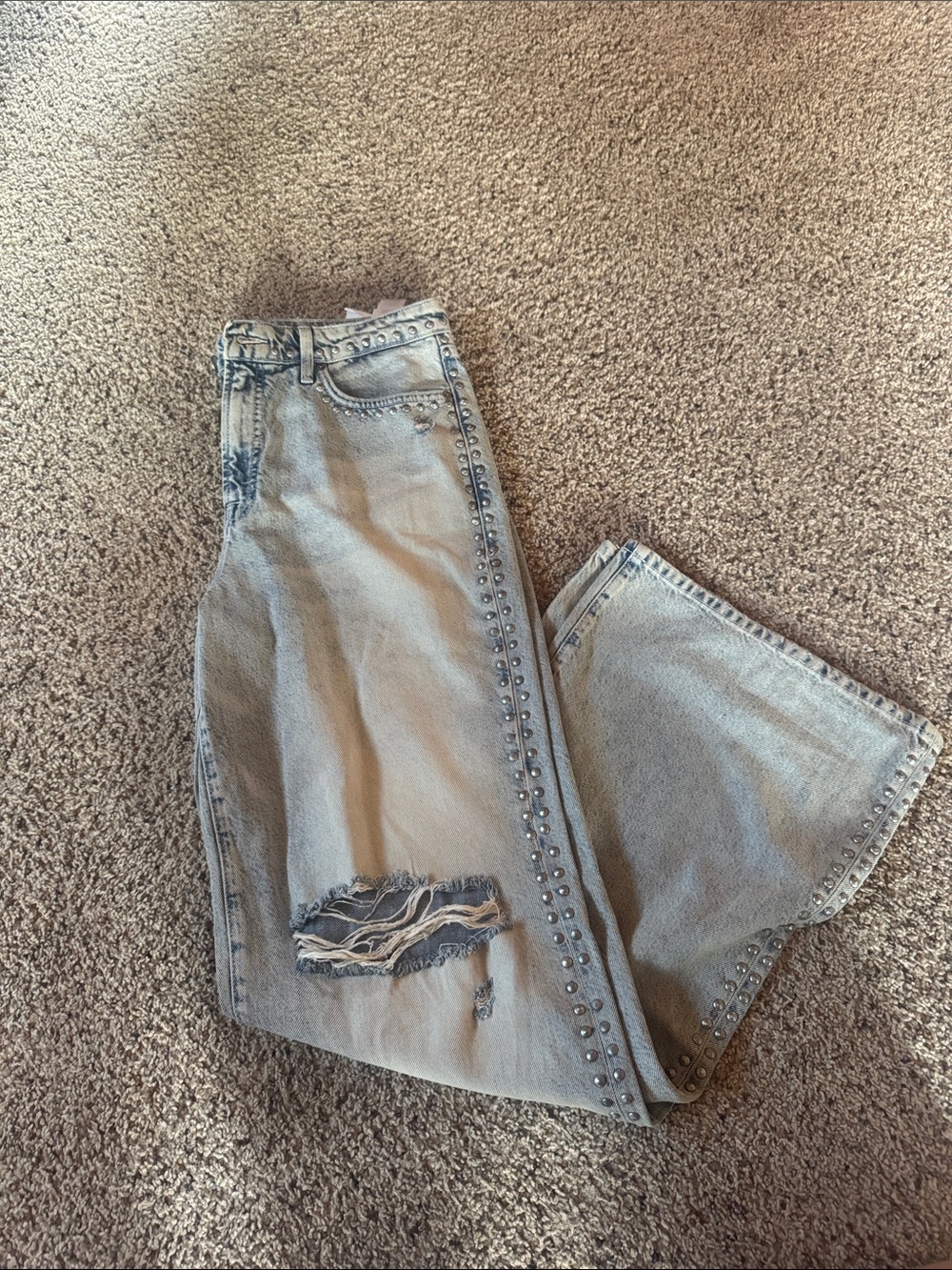 Good American Light Blue Flare Jeans with Side Studs